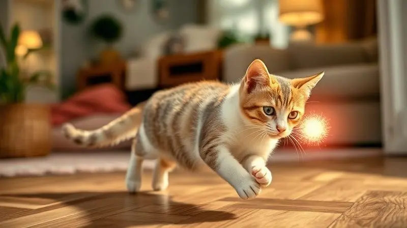 Gato saudável e brincalhão em casa, ilustrando os benefícios do probiótico para a energia e o bem-estar felino.
