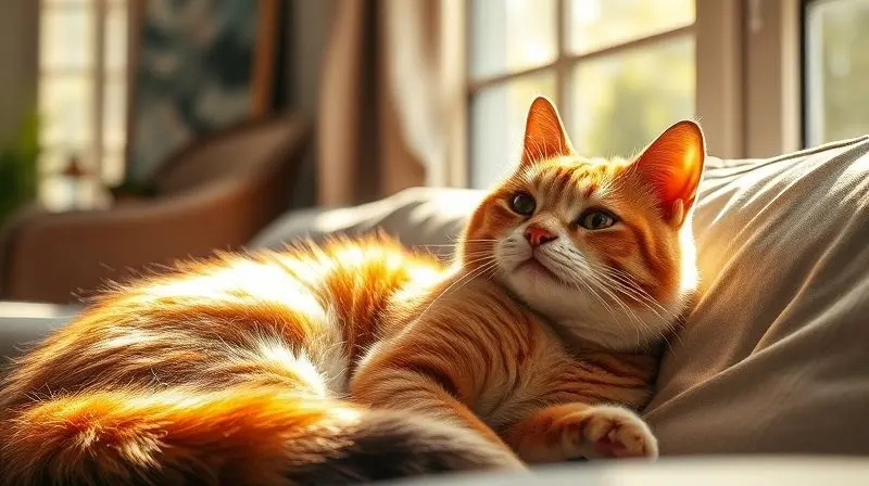 Gato saudável e com pelagem brilhante descansa tranquilamente, demonstrando os benefícios de uma dieta adequada com ração hipoalergênica.