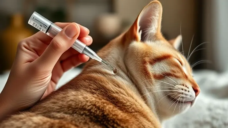 Tutorial visual de como aplicar corretamente um antipulgas de pipeta na nuca de um gato, mostrando o local exato na pele.