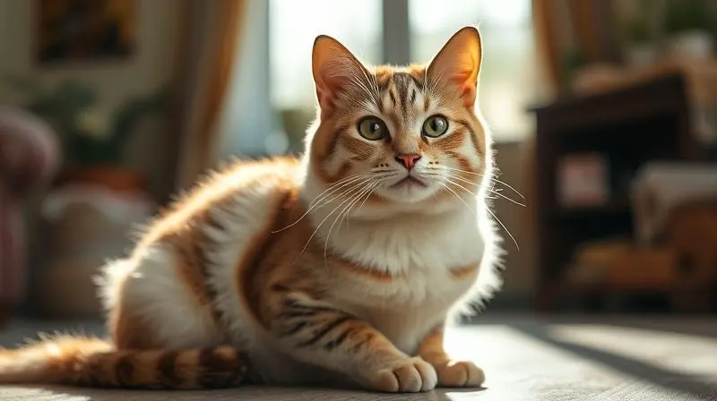 Gato doméstico saudável e com pelo brilhante descansa tranquilamente, representando o bem-estar alcançado com a dieta correta.