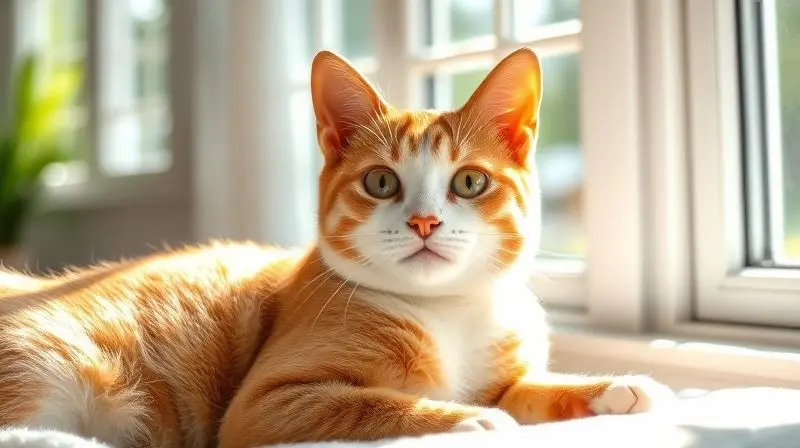 Um gato doméstico saudável com pelagem brilhante e olhar atento, relaxando em um ambiente limpo, ilustrando os benefícios da vermifugação regular.