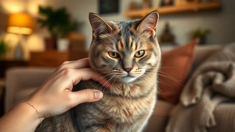 Gato doméstico se coçando desconfortavelmente no pescoço, ilustrando os perigos das pulgas para a saúde felina.