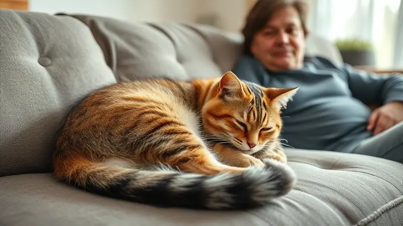 Dono observa seu gato com expressão de preocupação, atento aos sinais de desconforto ou problemas gastrointestinais.