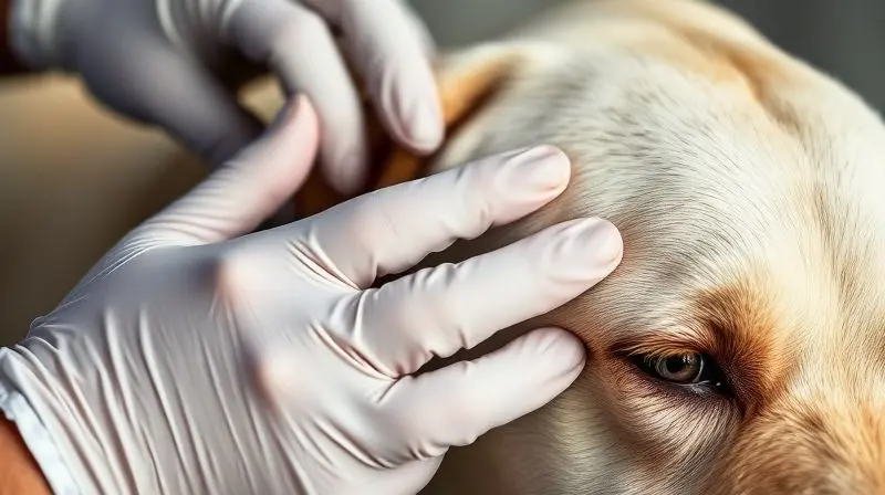 Veterinário analisando a pele e pelagem de um cachorro para a escolha correta do shampoo, focando na saúde dermatológica do pet.