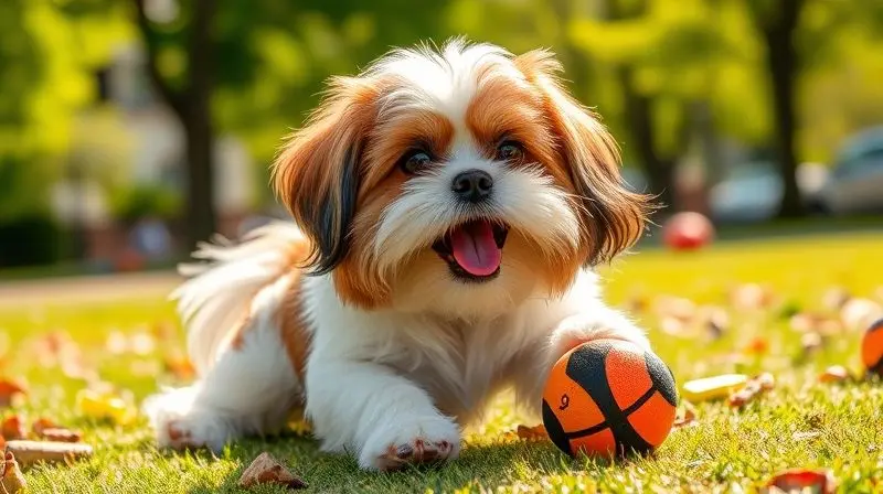 Um cão Shih Tzu saudável e feliz, com pelos brilhantes, mostrando os benefícios de uma ração de qualidade para sua saúde e bem-estar geral.