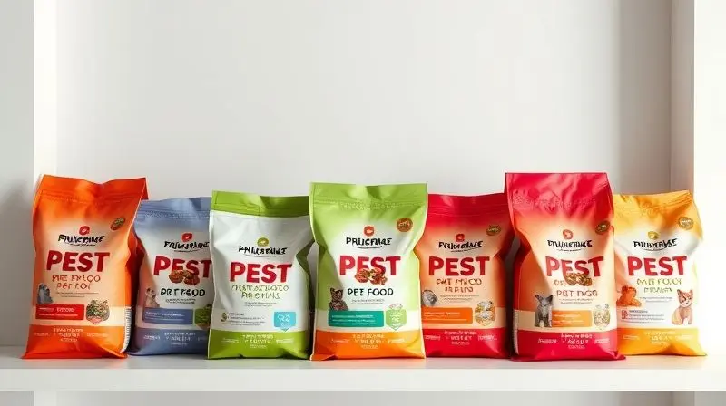 Diversas embalagens de ração em uma prateleira, ilustrando as diferentes categorias de produtos da marca Balance para cães e gatos.