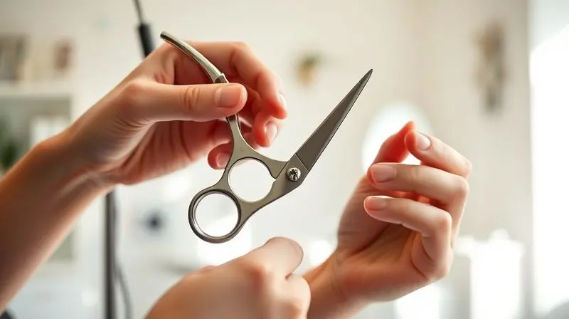 Especialista analisando a lâmina de uma tesoura de tosa profissional como parte do guia de compra para escolher a melhor ferramenta.