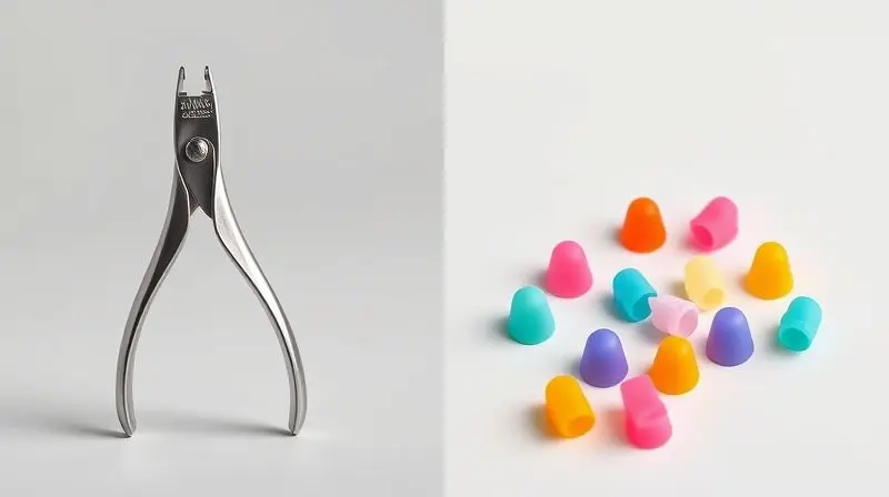 Comparativo visual entre um cortador de unha para gatos e capas protetoras de silicone coloridas, lado a lado em fundo neutro.