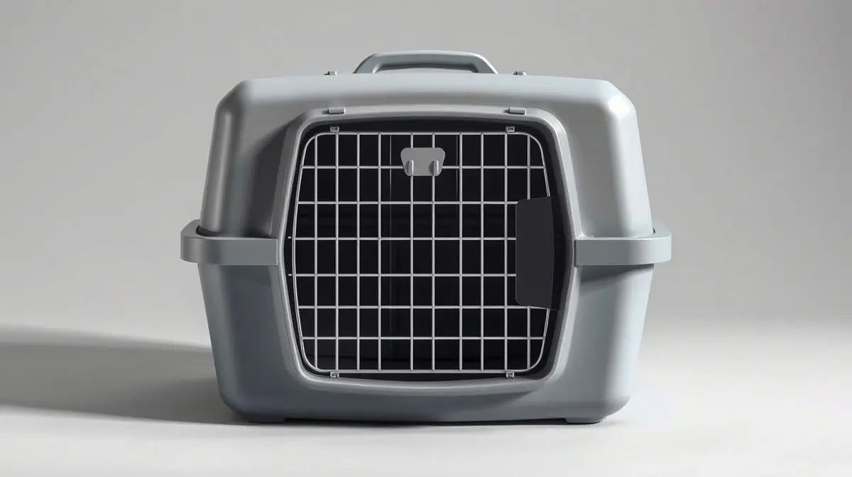 A melhor caixa de transporte para gatos, um modelo cinza moderno sem marca, fotografada em estúdio com fundo neutro para o review de 2025.
