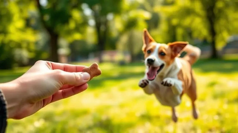 Cachorro focado e pronto para obedecer a um comando durante uma sessão de treino para ganhar um petisco de recompensa.