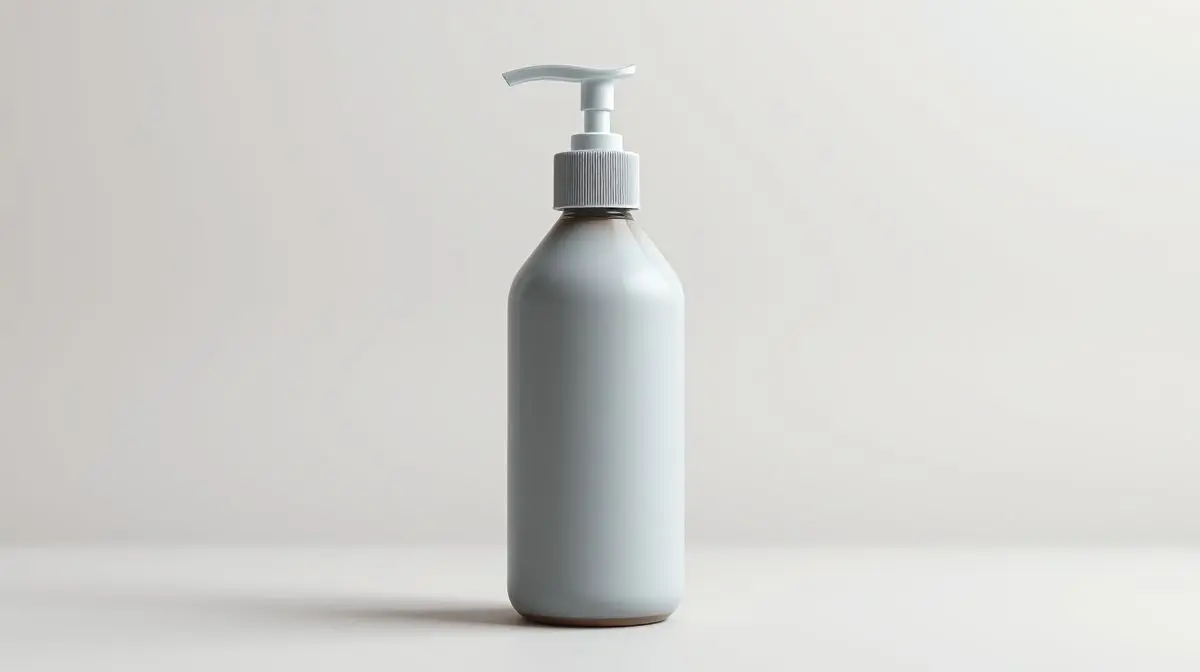 Frasco de shampoo para gatos em um fundo de estúdio limpo, ilustrando uma review dos melhores produtos de higiene para felinos.
