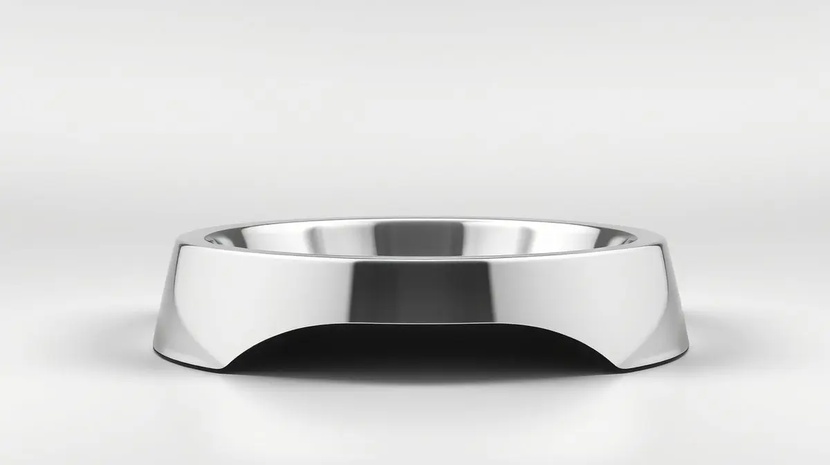Um comedouro para cachorro de inox, moderno e de alta qualidade, posicionado em um fundo neutro, representando os melhores modelos para comprar.