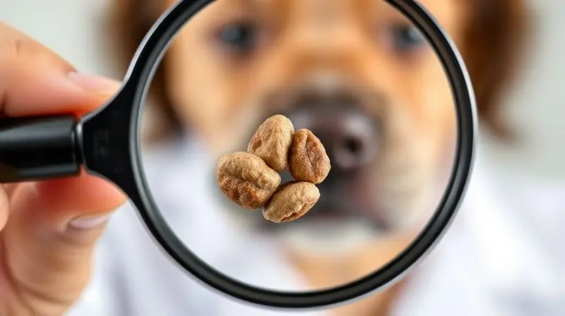 Análise de um grão de ração natural super premium para ilustrar o conceito de alta qualidade e ingredientes selecionados.