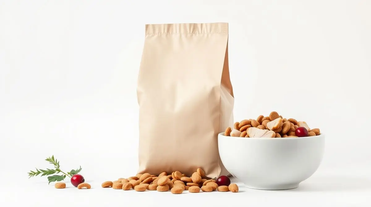 Análise completa se a ração Naturalis é boa, mostrando um saco do produto sem marca ao lado de uma tigela com grãos e ingredientes frescos.