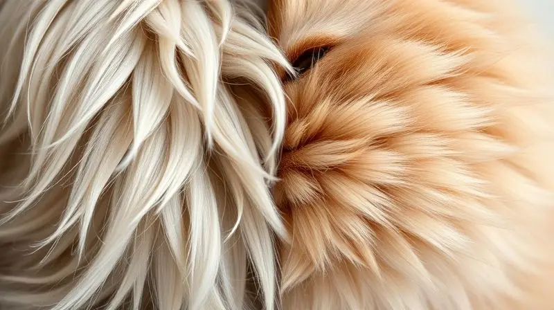 Comparativo de close-up mostrando a diferença entre pelo de gato longo e sedoso e pelo de gato curto e denso.